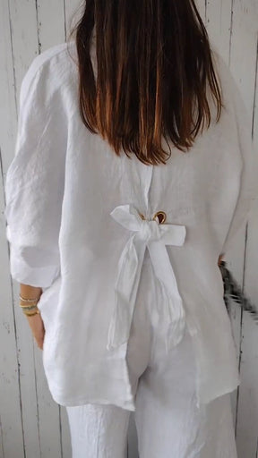 Camisa/Calça com Design Amarrado de Algodão e Linho