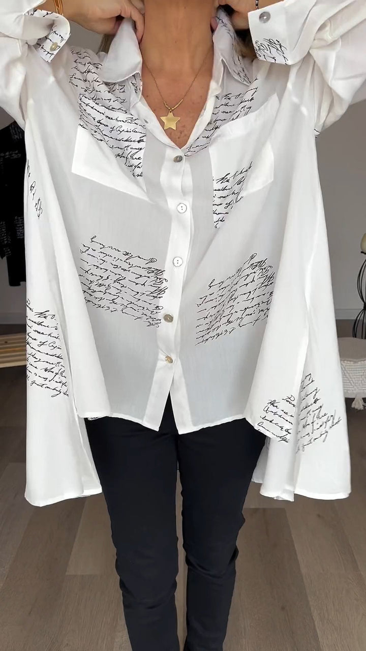 Camisa Fashion com Estampa de Letras e Lapela