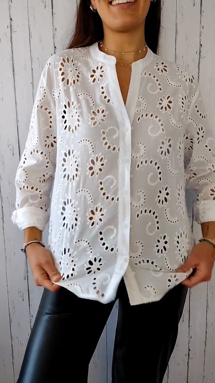Camisa vazada de algodão e linho