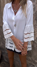 Camisa com Mangas 3/4 e Patchwork Vazado