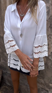 Camisa com Mangas 3/4 e Patchwork Vazado