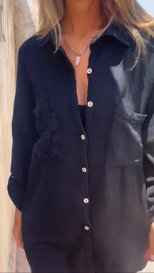 Camisa de Algodão com Lapela e Dois Bolsos