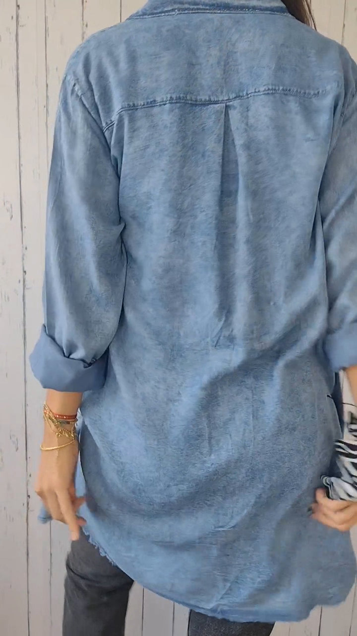 Camisa Longa Confortável de Jeans Falso