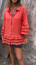 Camisa com Mangas 3/4 e Patchwork Vazado