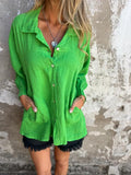 Camisa de Algodão e Linho com Lapela de Cor Sólida