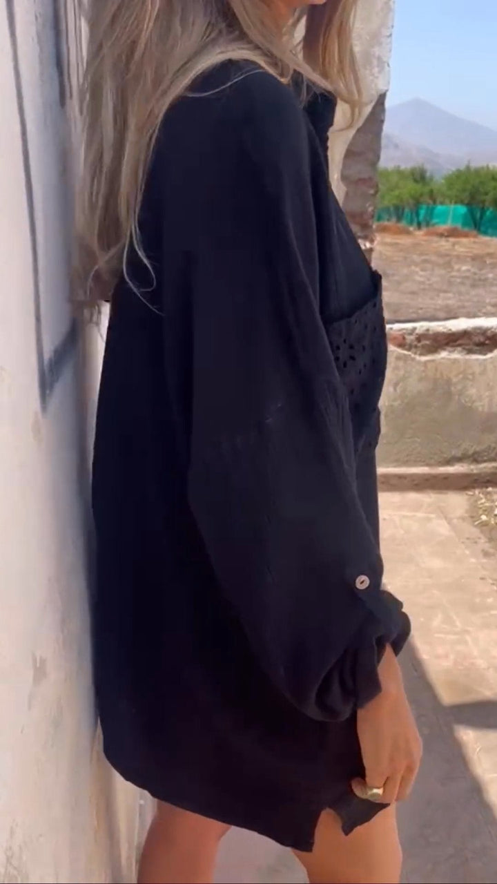 Camisa de Algodão com Lapela e Dois Bolsos