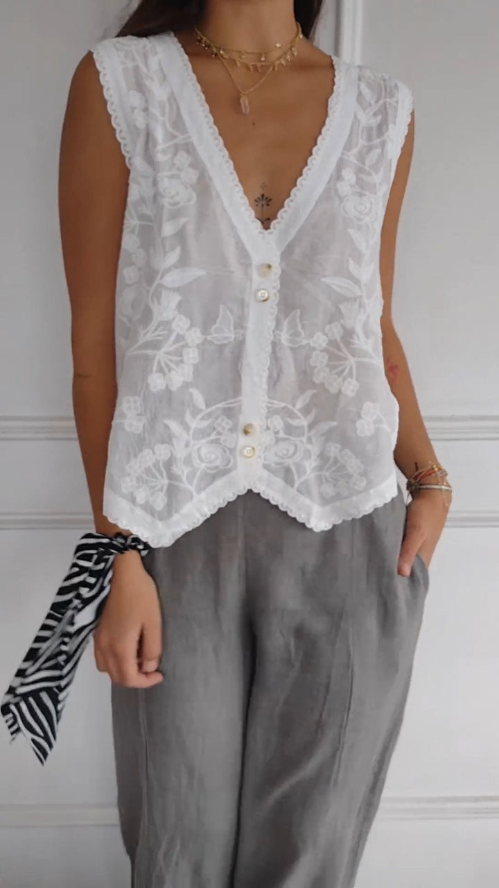 Colete cardigã com botões e decote em V