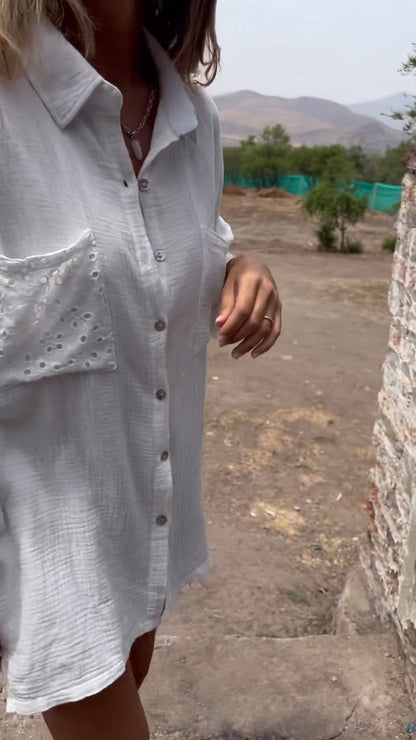 Camisa de Algodão com Lapela e Dois Bolsos