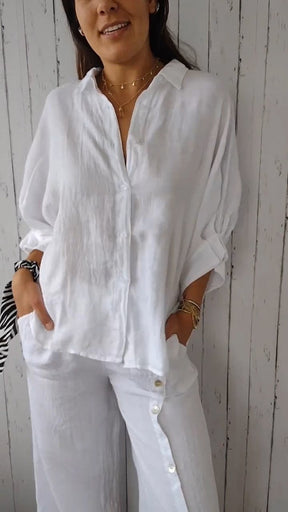 Camisa/Calça com Design Amarrado de Algodão e Linho