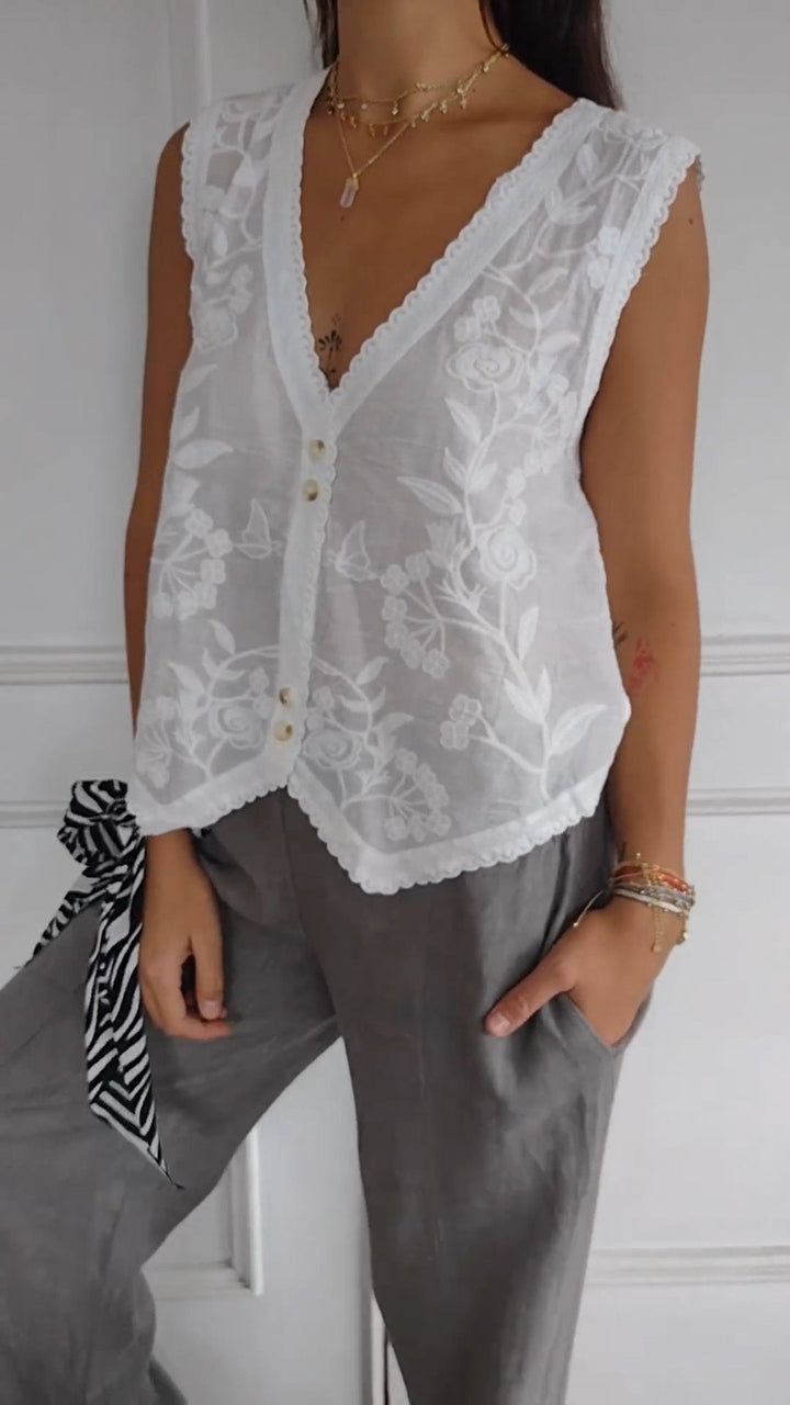 Colete cardigã com botões e decote em V