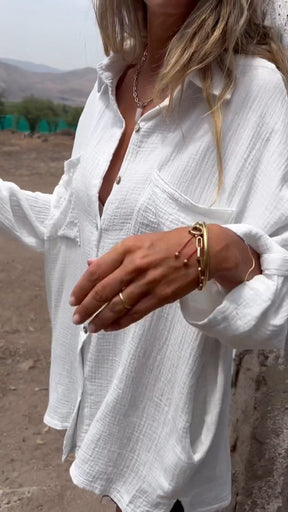 Camisa de Algodão com Lapela e Dois Bolsos