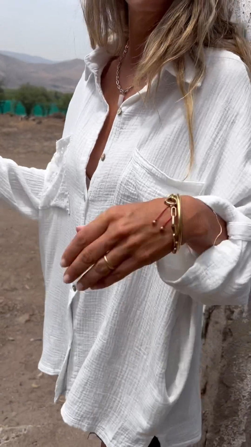Camisa de Algodão com Lapela e Dois Bolsos