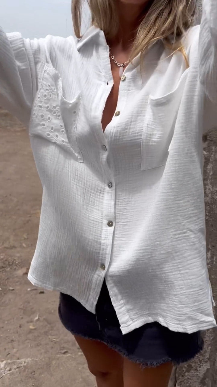 Camisa de Algodão com Lapela e Dois Bolsos