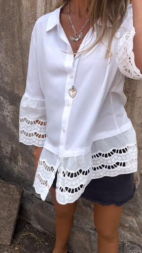 Camisa com Mangas 3/4 e Patchwork Vazado