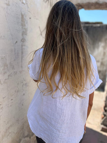 Camisa casual de algodão e linho com lapela - 11