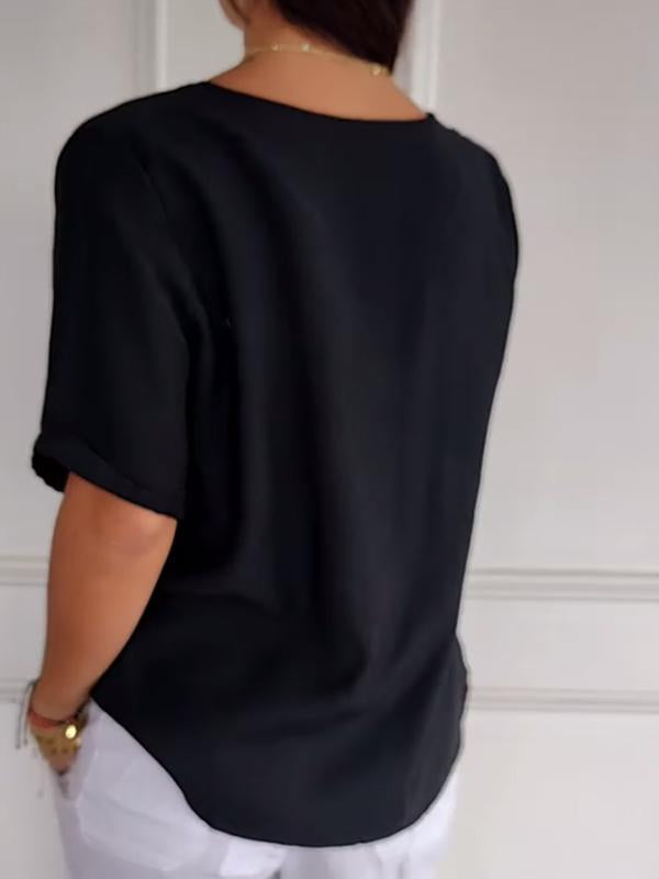 Camisa casual feminina de algodão e linho com design de botões