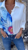 Camisa com Lapela e Estampa Parcial
