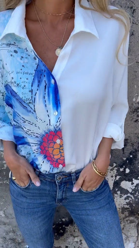 Camisa com Lapela e Estampa Parcial