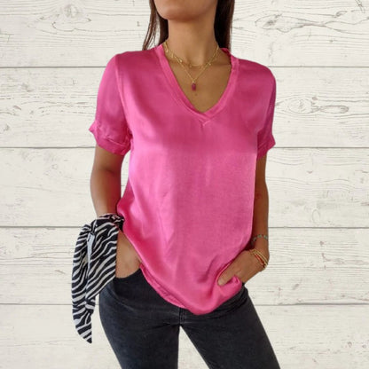 Camiseta de Cetim com Decote em V