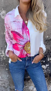 Camisa com Lapela e Estampa Parcial