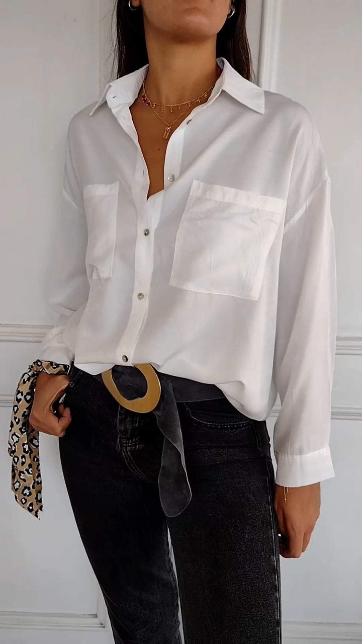 Camisa Casual com Lapela e Mangas Longas