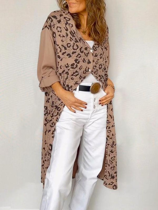 Camiseta Longa com Capuz e Estampa de Leopardo