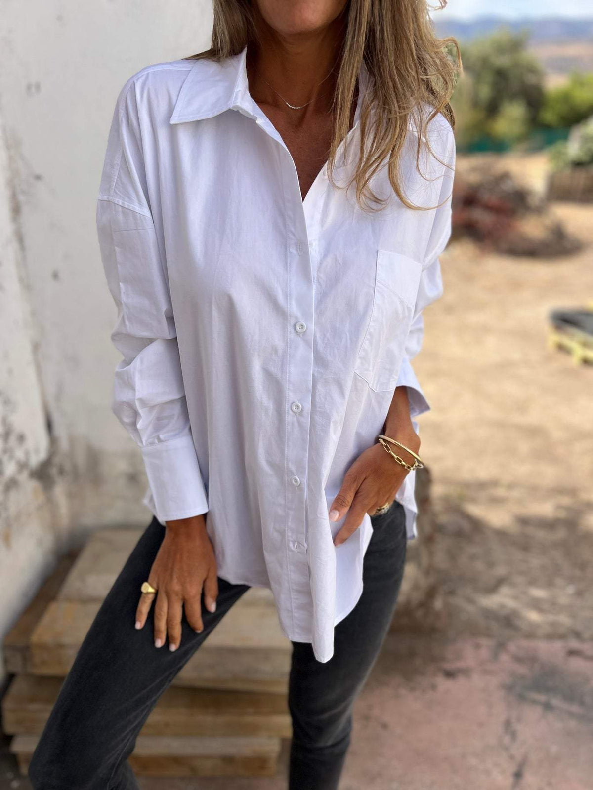 Camisa de Manga Longa com Lapela