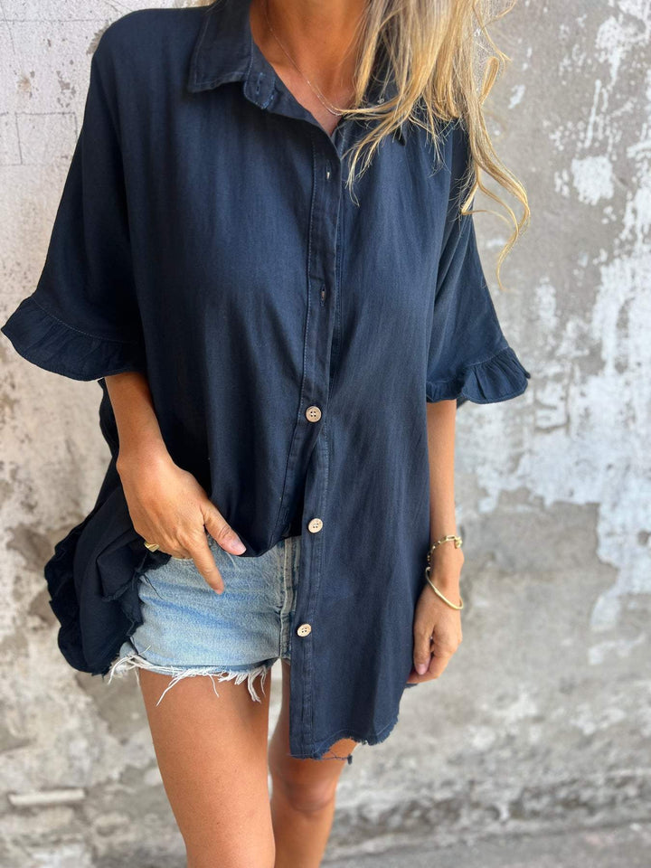 Camisa de algodão e linho com design de barra em fungo