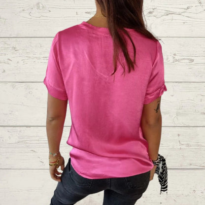 Camiseta de Cetim com Decote em V