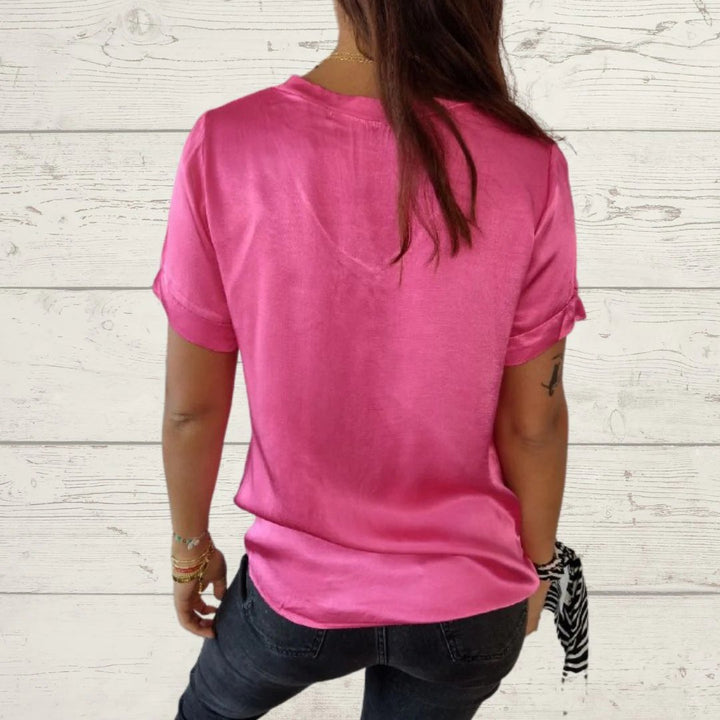 Camiseta de Cetim com Decote em V