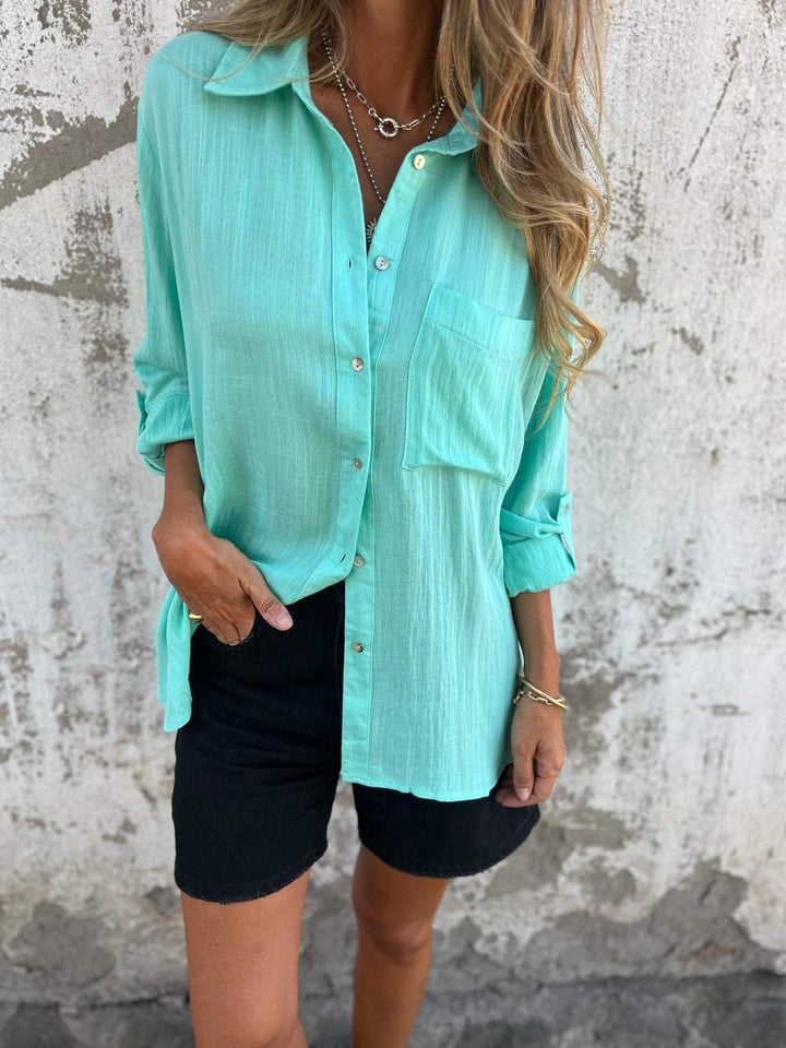 Camisa de algodão e linho com lapela