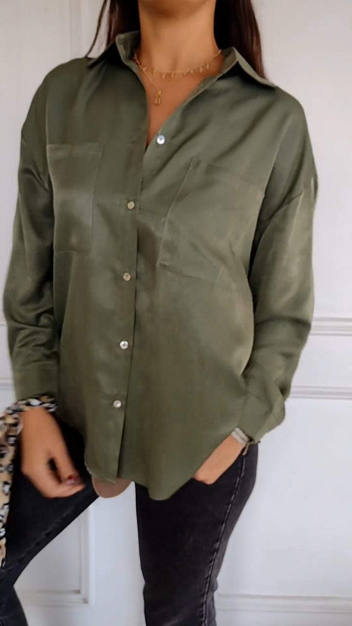 Camisa Casual com Lapela e Mangas Longas