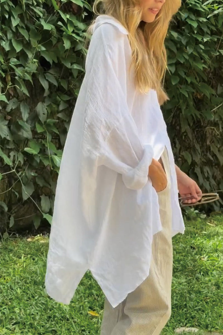 Camisa de Algodão e Linho de Cor Sólida