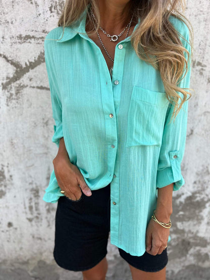 Camisa de algodão e linho com lapela