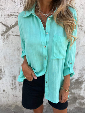 Camisa de algodão e linho com lapela