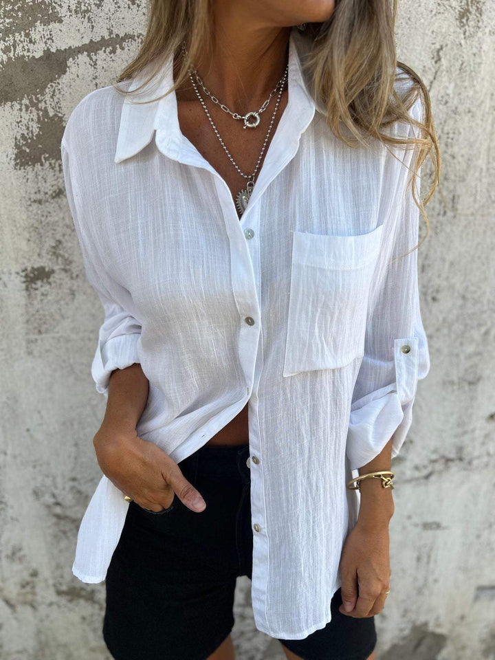 Camisa de algodão e linho com lapela