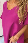 Camiseta de Algodão e Linho com Barra Irregular e Gola Redonda