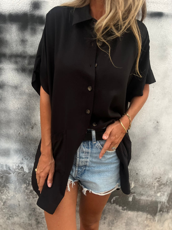 Camisa longa confortável de algodão e linho