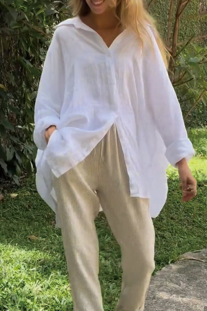 Camisa de Algodão e Linho de Cor Sólida