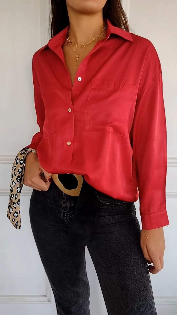 Camisa Casual com Lapela e Mangas Longas