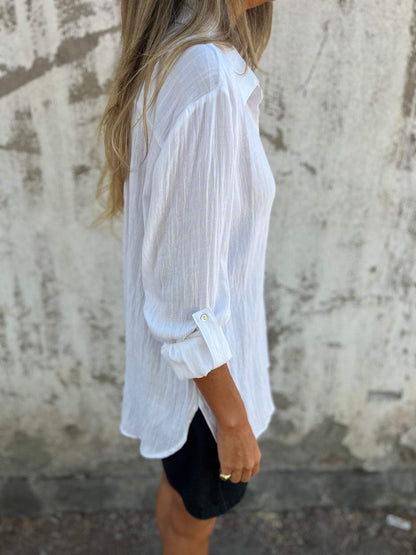 Camisa de algodão e linho com lapela