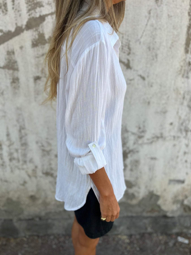 Camisa de algodão e linho com lapela