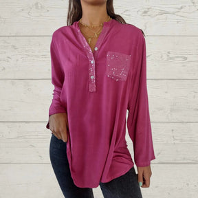 Camisa com Paetês e Decote em V