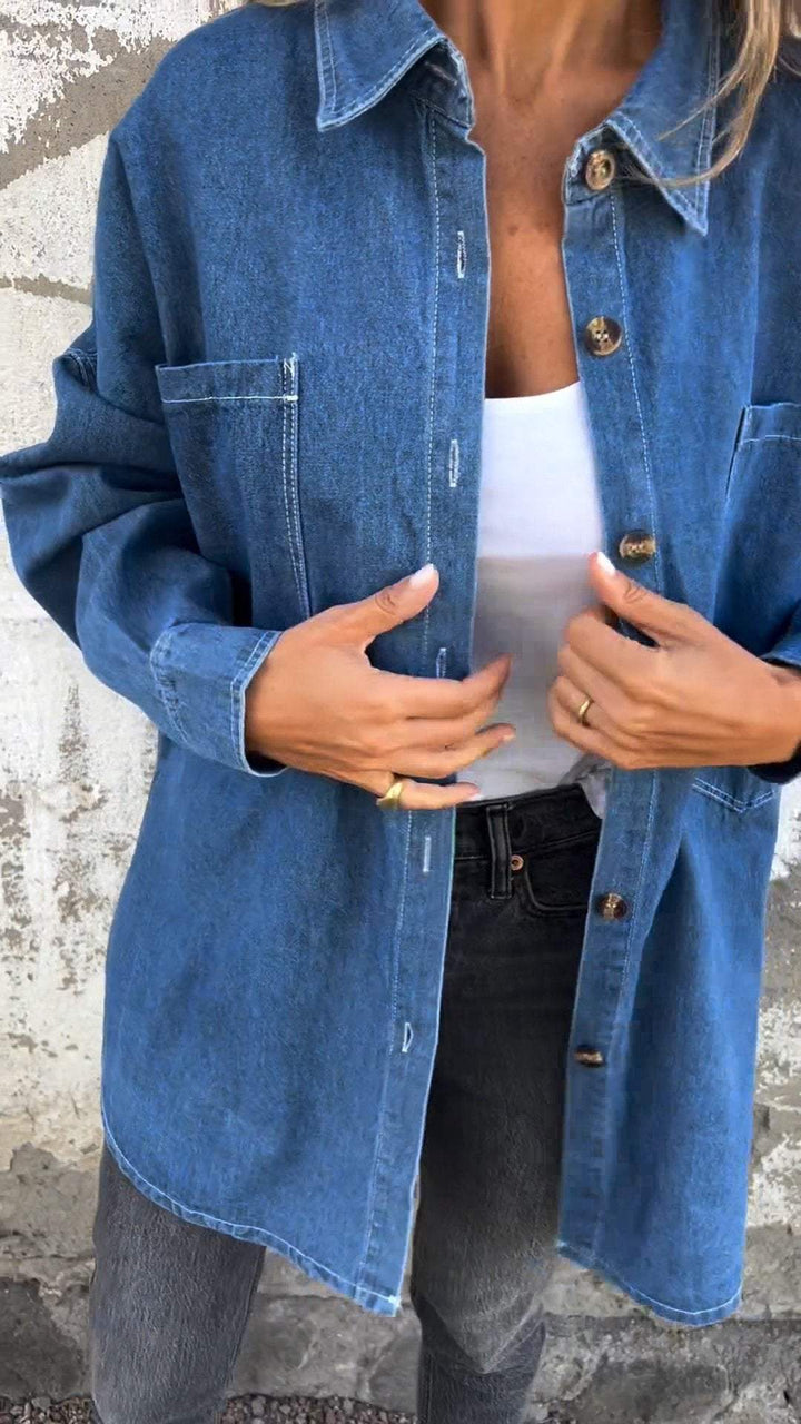 Camisa Casual Jeans com Lapela