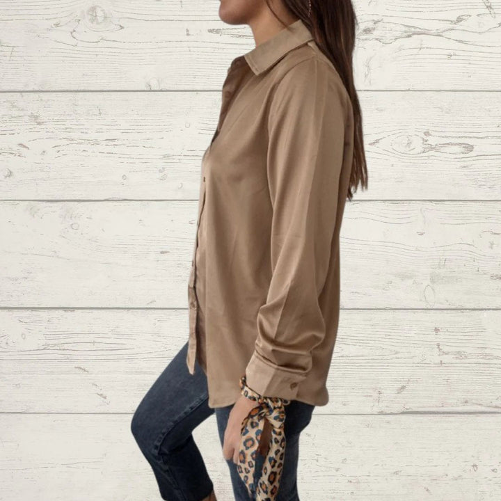 Camisa de Cetim com Lapela e Mangas Longas