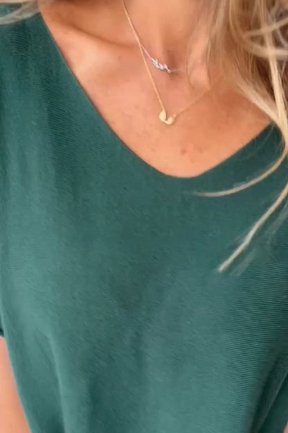 Camiseta de Algodão e Linho com Barra Irregular e Gola Redonda
