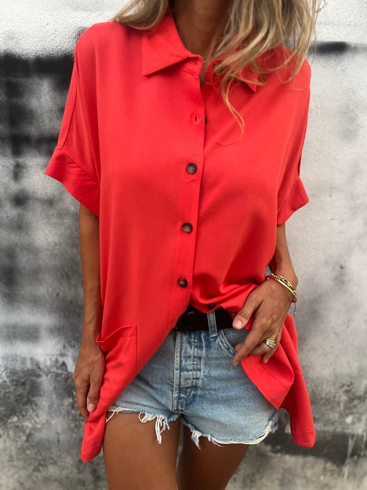 Camisa longa confortável de algodão e linho