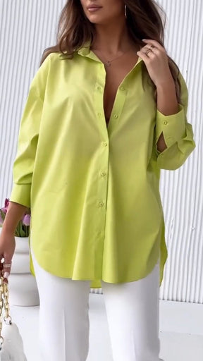Camisa de Cor Sólida com Lapela