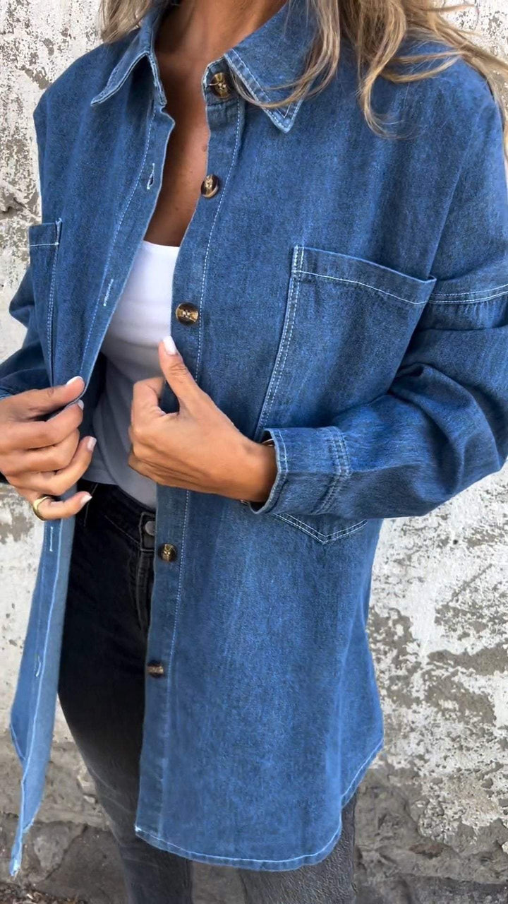 Camisa Casual Jeans com Lapela