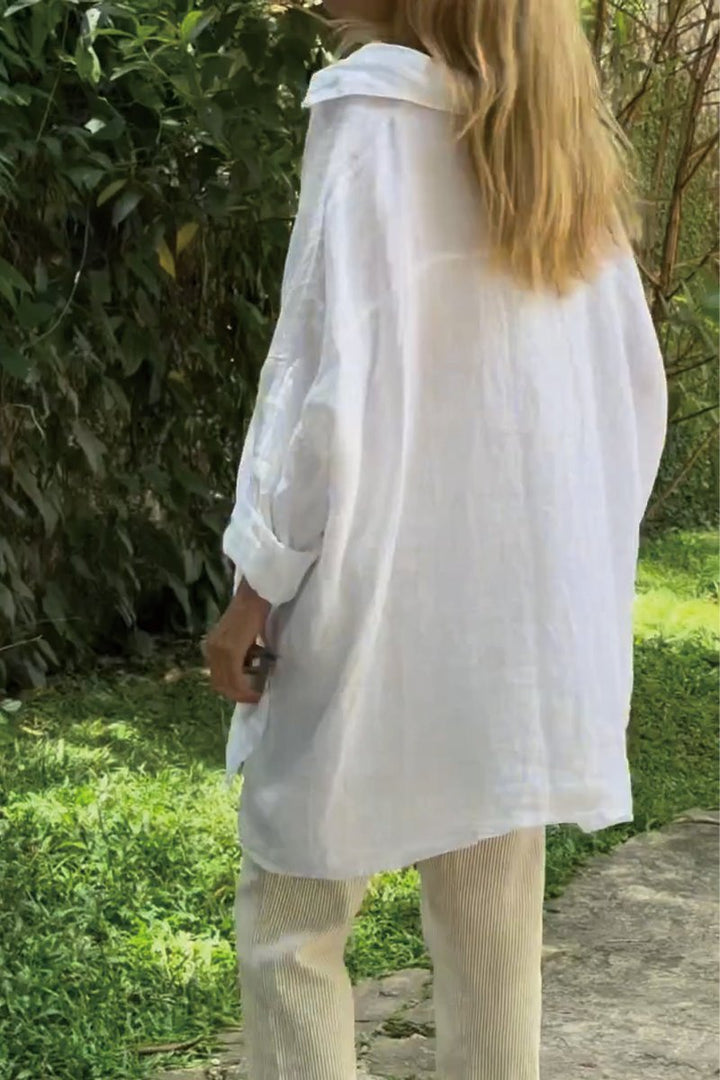 Camisa de Algodão e Linho de Cor Sólida